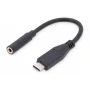 Cabo adaptador de áudio DIGITUS USB Type-C, Type-C - 3,5 mm M/F, 20 cm, entrada/saída de áudio, versão 3.1, CE, preto