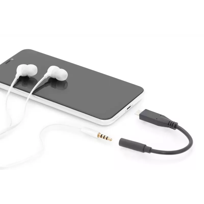 Cabo adaptador de áudio DIGITUS USB Type-C, Type-C - 3,5 mm M/F, 20 cm, entrada/saída de áudio, versão 3.1, CE, preto