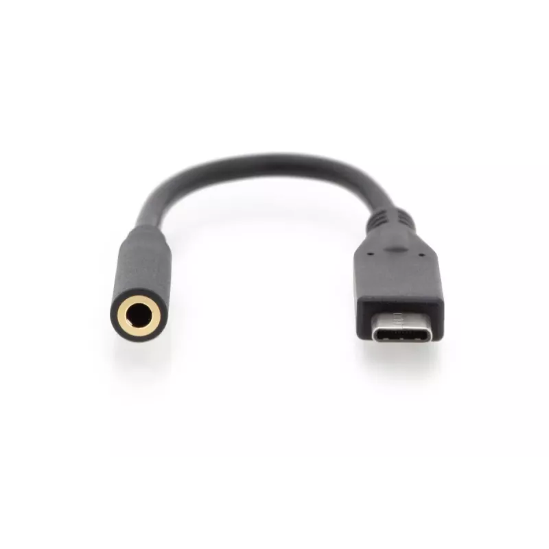 Cabo adaptador de áudio DIGITUS USB Type-C, Type-C - 3,5 mm M/F, 20 cm, entrada/saída de áudio, versão 3.1, CE, preto