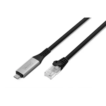 Cabo Ethernet USB-C 3.2 Gen1 - RJ45 DIGITUS - CAT6a S/FTP preto - 10 m
