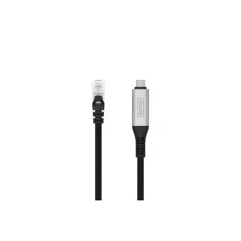 Cabo Ethernet USB-C 3.2 Gen1 - RJ45 DIGITUS - CAT6a S/FTP preto - 15 m