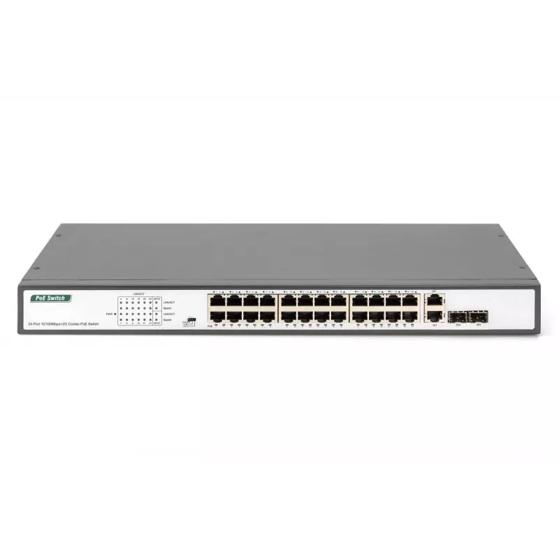Switch Digitus DN-95343 de 24 portas Fast Ethernet PoE, 2x Gigabit Combo TP/SFP, 370 W