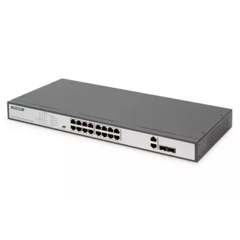 Switch Fast Ethernet PoE DIGITUS 16 portas PoE + 2 Combo. 250 W de orçamento PoE