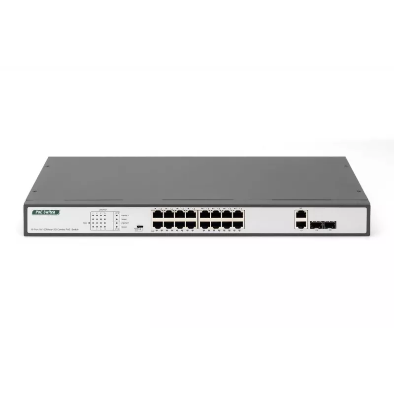 Switch Fast Ethernet PoE DIGITUS 16 portas PoE + 2 Combo. 250 W de orçamento PoE