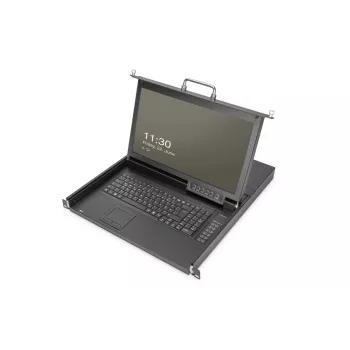 Consola modular DIGITUS HD LCD TFT com KVM de 1 porta, RAL 9005 preto - teclado GE