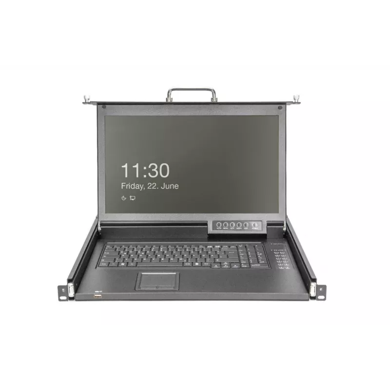 Consola modular DIGITUS HD LCD TFT com KVM de 1 porta, RAL 9005 preto - teclado GE