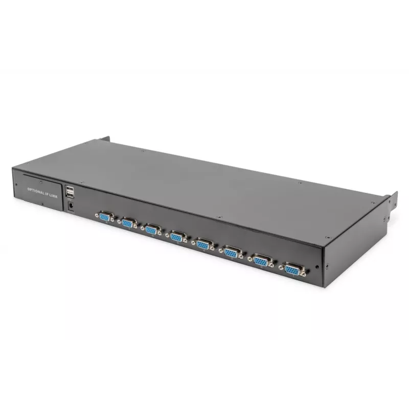 Consola KVM LCD Full HD modular DIGITUS DS-72221-2GE de 19 polegadas (48,3 cm), KVM VGA de 8 portas, touchpad, teclado alemão