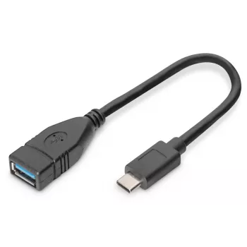 DIGITUS Cabo adaptador USB Type-C, OTG, Type-C - A macho/fêmea, 15 cm Super Speed preto
