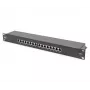 DIGITUS Patch Panel CAT6, Class E, blindado 16 portas RJ45, 8P8C, LSA, 1U, montagem em rack, cor preto RAL9005/482x44x109