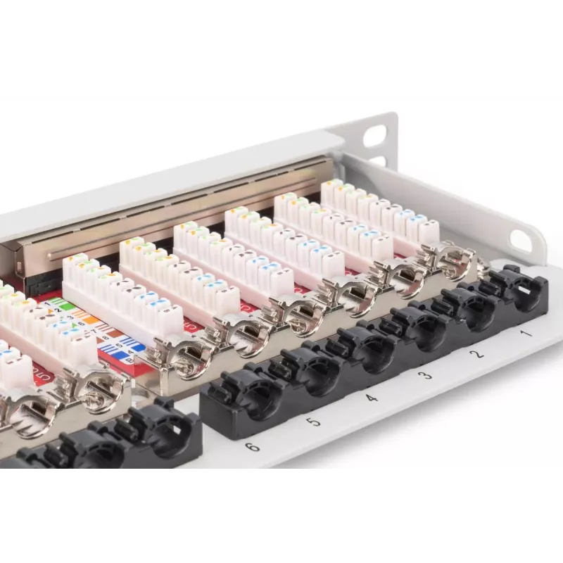 DIGITUS Patch Panel CAT6A EA blindado, 24 portas RJ45 proteção contra pó, 8P8C, 0,5U, cinzento RAL 7035