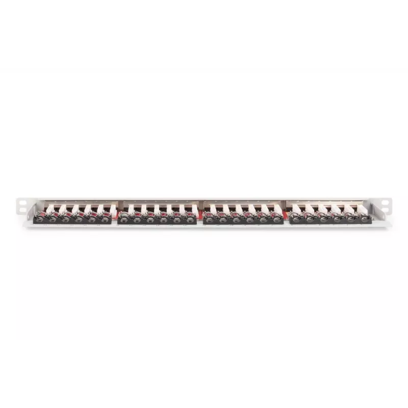 DIGITUS Patch Panel CAT6A EA blindado, 24 portas RJ45 proteção contra pó, 8P8C, 0,5U, cinzento RAL 7035