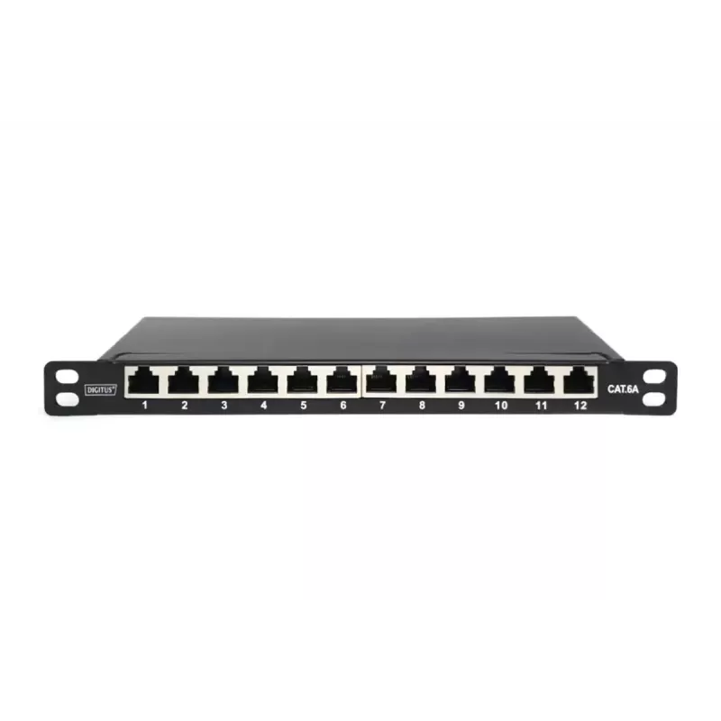 DIGITUS Patch Panel CAT6A, blindado, 12 portas, 1/2U, montagem em rack de 10