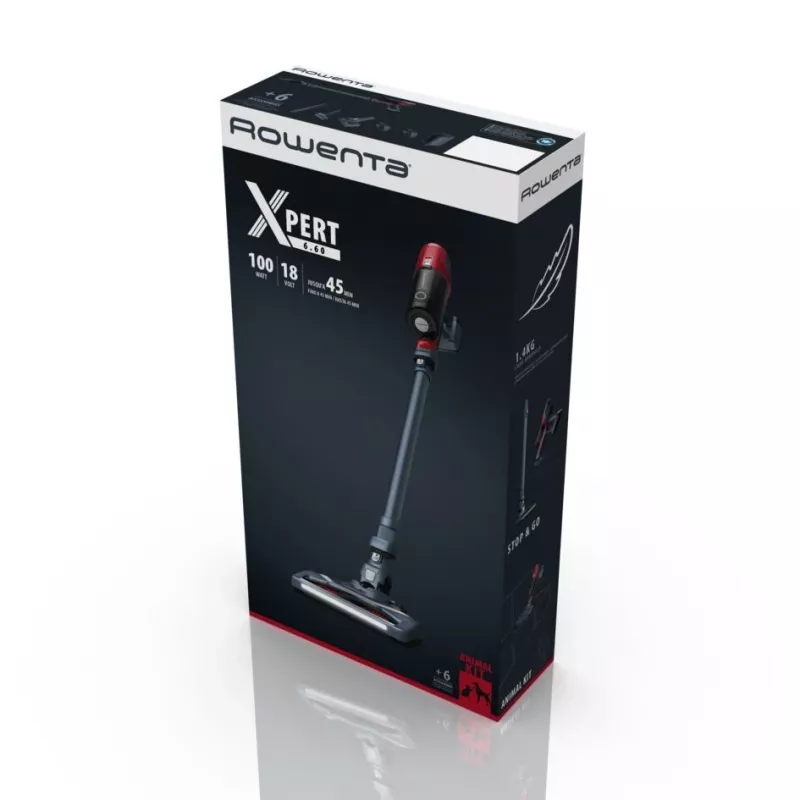 Rowenta RH6878 aspirador vertical 2-em-1 a bateria a seco ciclónico sem saco 0,55 l 100 W vermelho, cinzento