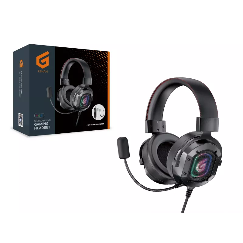 Conceptronic ATHAN headset gaming com som estéreo, com fio, 20 - 20000 Hz, gaming, 477 g, headset, preto