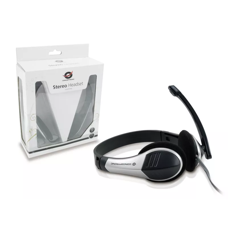 Conceptronic Allround Headset Estéreo, Com fios, 20 - 22000 Hz, Escritório/Call center, 111 g, Headset, Preto, Prateado