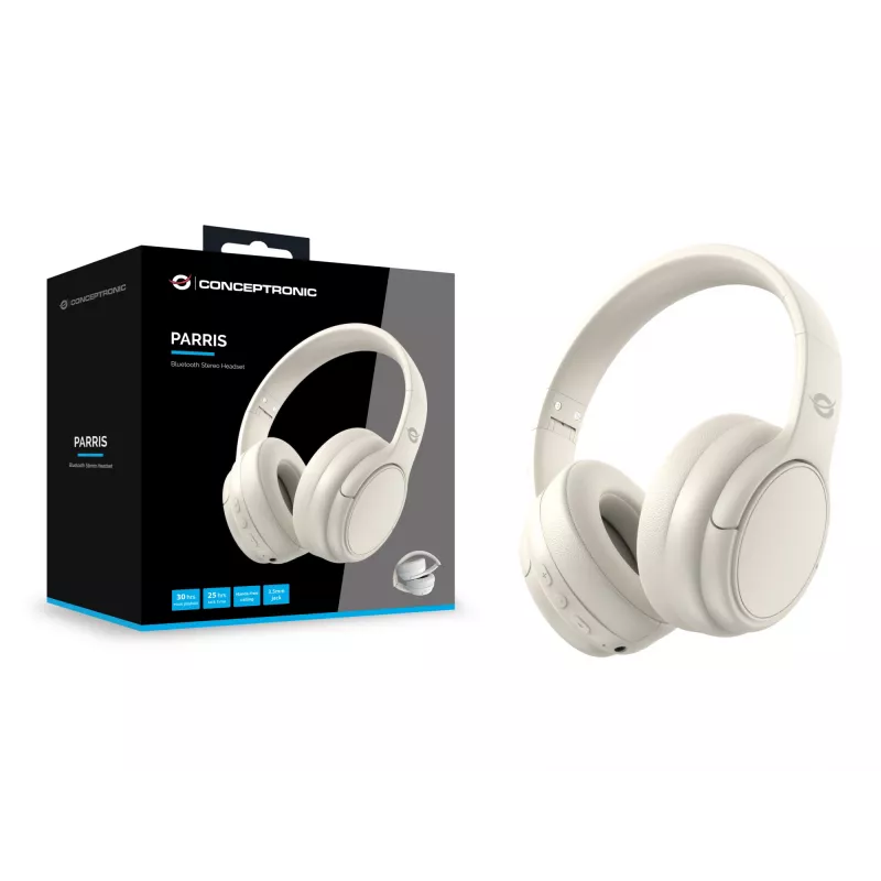 Conceptronic PARRIS03C Headset Estéreo Bluetooth, Com fios e sem fios, Música, 20 - 20000 Hz, 198,5 g, Headset, Creme