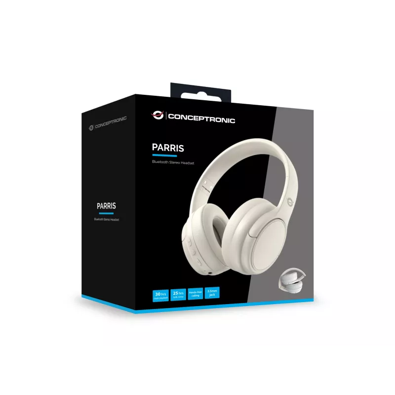 Conceptronic PARRIS03C Headset Estéreo Bluetooth, Com fios e sem fios, Música, 20 - 20000 Hz, 198,5 g, Headset, Creme
