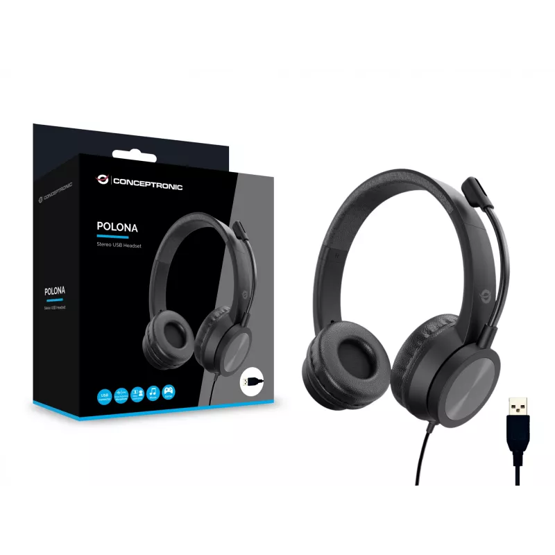 Conceptronic POLONA05B Headset Estéreo USB com microfone com cancelamento de ruído