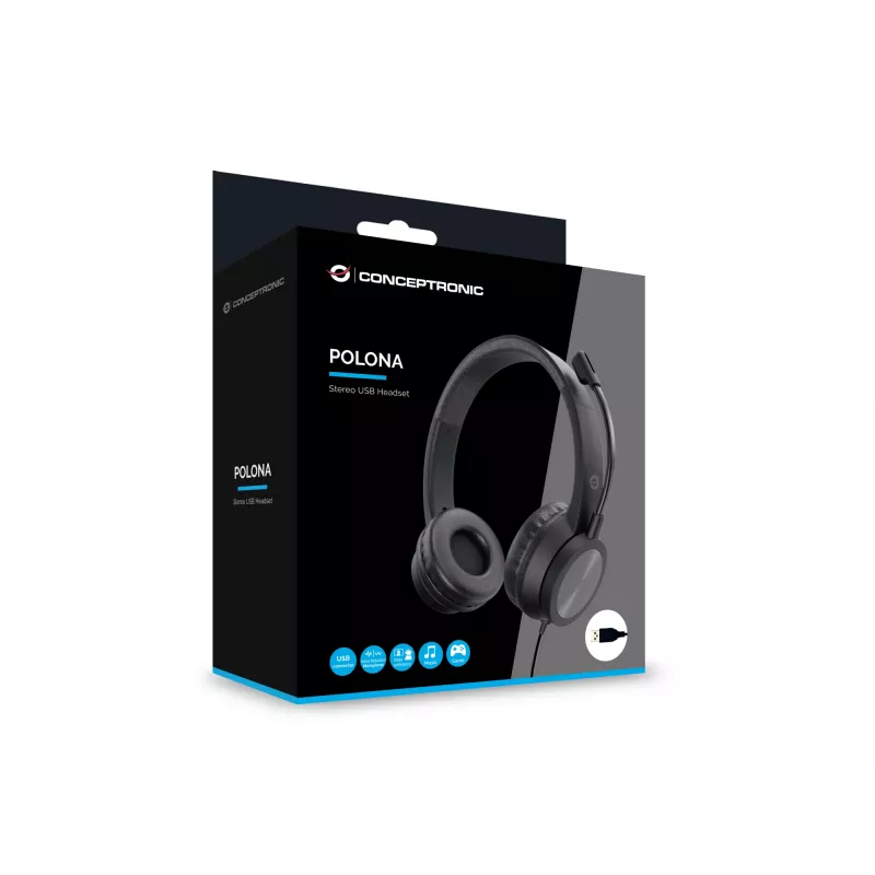 Conceptronic POLONA05B Headset Estéreo USB com microfone com cancelamento de ruído