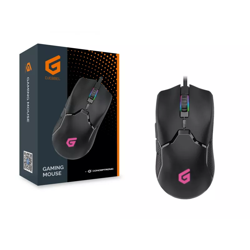 Conceptronic DJEBBEL 6D Rato Gaming, 7200 DPI, Para destros, Ótico, USB Type-A, 7200 DPI, Preto