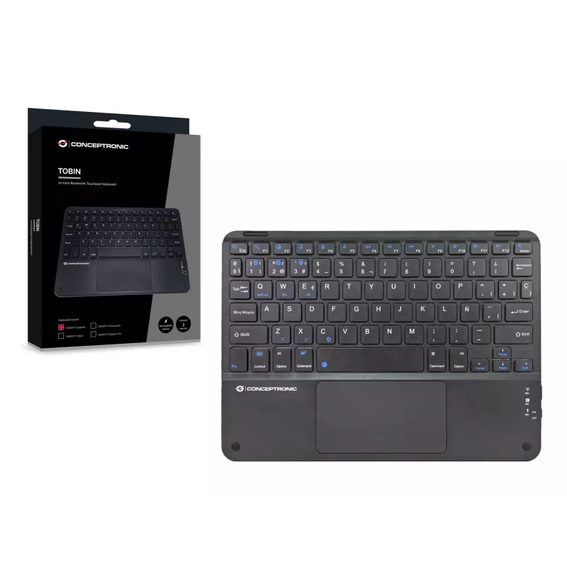 Conceptronic TOBIN01BES Teclado Bluetooth com touchpad de 10 polegadas, QWERTY Espanhol