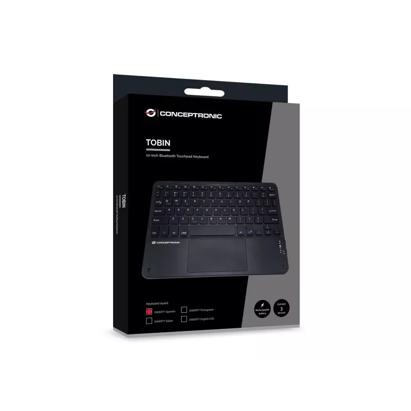 Conceptronic TOBIN01BES Teclado Bluetooth com touchpad de 10 polegadas, QWERTY Espanhol