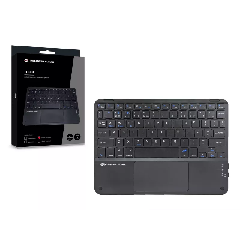 Conceptronic TOBIN01BPT Teclado Bluetooth com touchpad de 10 polegadas, QWERTY Português