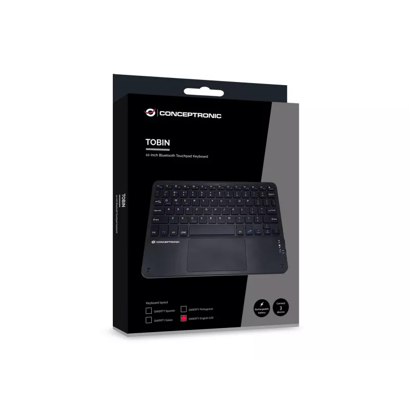 Conceptronic TOBIN01BUS Teclado Bluetooth com touchpad de 10 polegadas, QWERTZ EN (US)