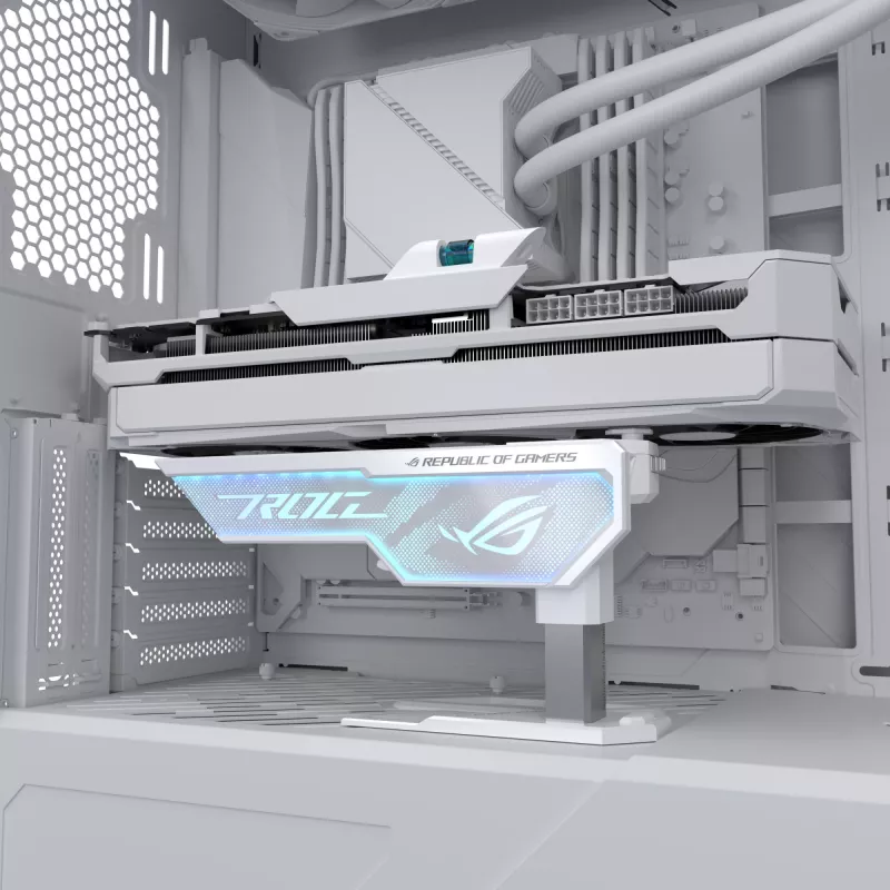 Suporte para placa gráfica ASUS ROG Herculx Universal Branco – 0,5 m de comprimento, suporta 1 GPU, iluminação multicolorida