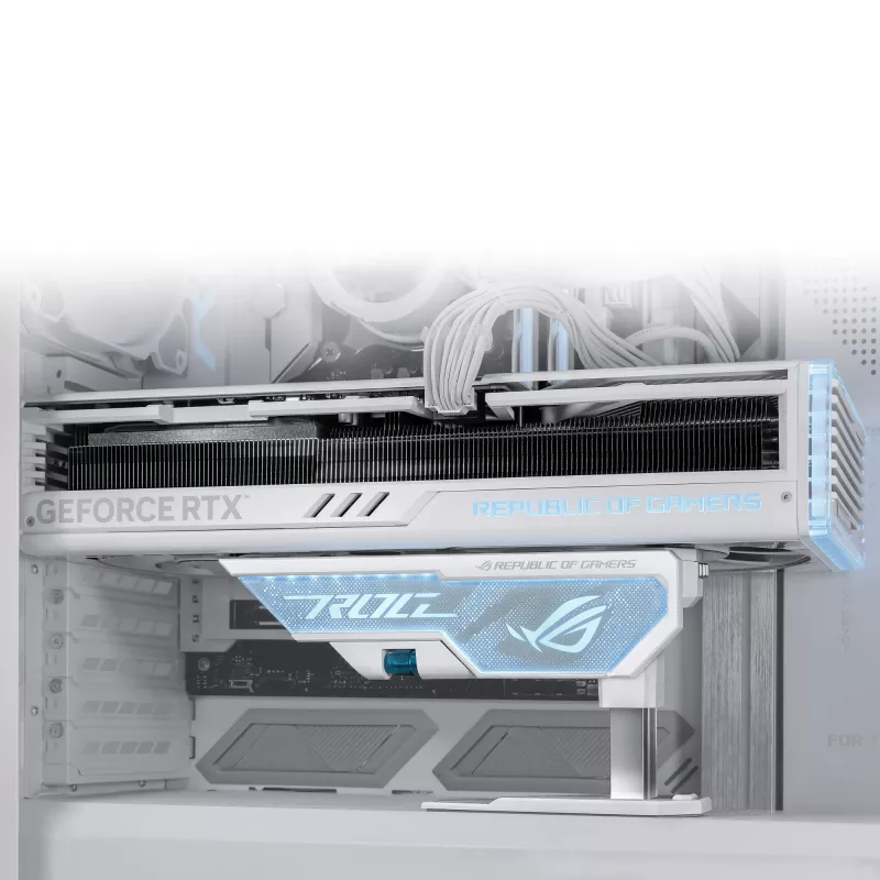 Suporte para placa gráfica ASUS ROG Herculx Universal Branco – 0,5 m de comprimento, suporta 1 GPU, iluminação multicolorida