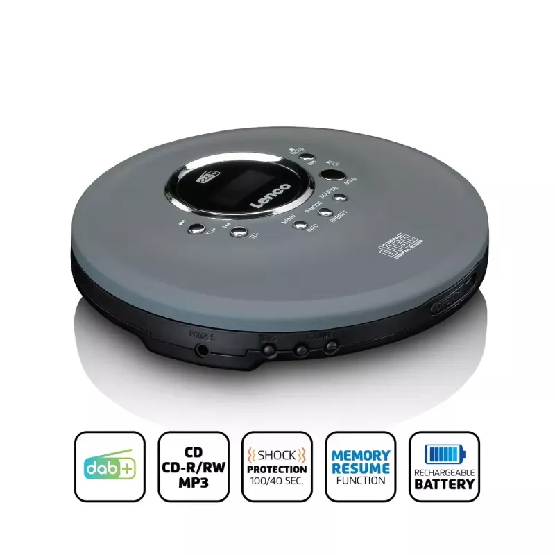 Leitor de CD pessoal Lenco CD-400GY Antracite Suporte MP3 Resistente a choques 40s