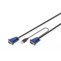 Conjunto de cabos KVM DIGITUS, VGA, rato PS/2, teclado PS/2, USB HD DB15/M, 2xMiniDIN6/M, USB Type-A/M – HD DB15/M preto, 1,8 m