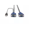 Conjunto de cabos KVM DIGITUS, VGA, rato PS/2, teclado PS/2, USB HD DB15/M, 2xMiniDIN6/M, USB Type-A/M – HD DB15/M preto, 1,8 m