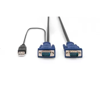 Conjunto de cabos KVM DIGITUS, VGA, rato PS/2, teclado PS/2, USB HD DB15/M, 2xMiniDIN6/M, USB Type-A/M – HD DB15/M preto, 1,8 m