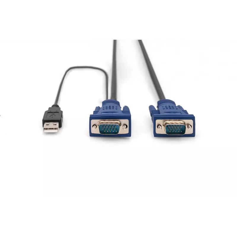 Conjunto de cabos KVM DIGITUS, VGA, rato PS/2, teclado PS/2, USB HD DB15/M, 2xMiniDIN6/M, USB Type-A/M – HD DB15/M preto, 1,8 m