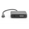Adaptador DIGITUS USB-C - mini DP + VGA, 20 cm 4K/30Hz, Prateado, caixa de alumínio