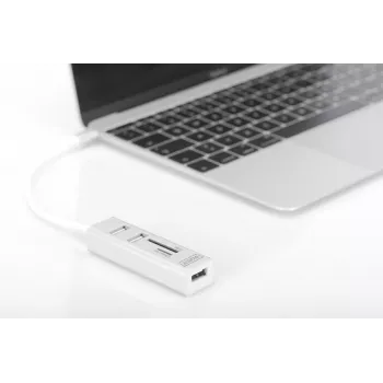 HUB DIGITUS USB 2.0 Type-C com leitor de cartões 3x USB 2.0. 1x SD, 1x MicroSD, caixa de alumínio