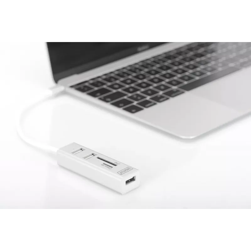 HUB DIGITUS USB 2.0 Type-C com leitor de cartões 3x USB 2.0. 1x SD, 1x MicroSD, caixa de alumínio