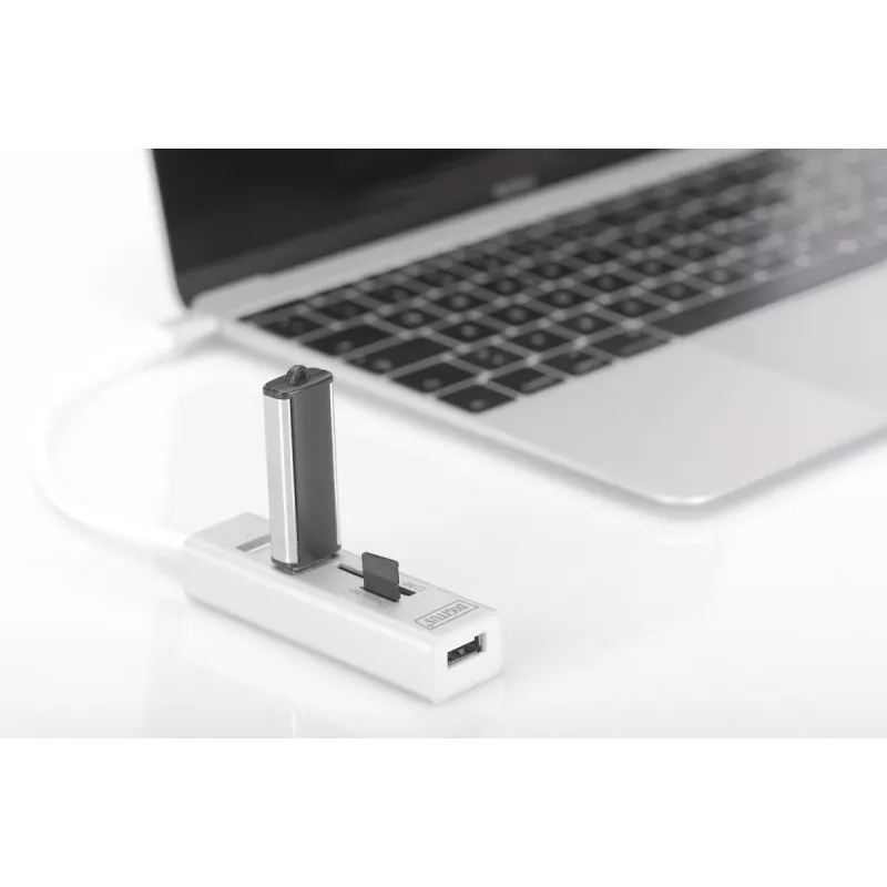 HUB DIGITUS USB 2.0 Type-C com leitor de cartões 3x USB 2.0. 1x SD, 1x MicroSD, caixa de alumínio