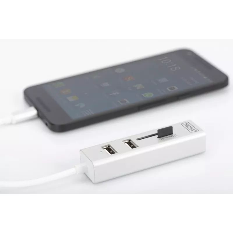 HUB DIGITUS USB 2.0 Type-C com leitor de cartões 3x USB 2.0. 1x SD, 1x MicroSD, caixa de alumínio