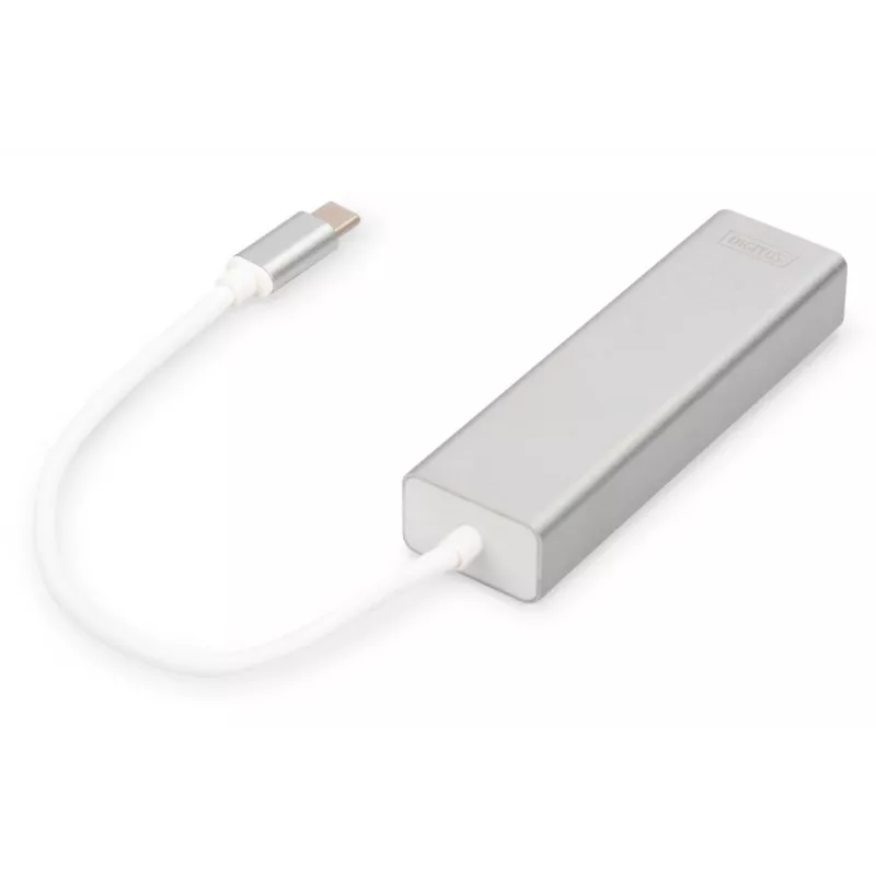 Hub DIGITUS 3 Portas USB 3.0 Type-C com Gigabit Ethernet 3x USB A/F, 1xUSB C/M, 1x RJ45 LAN