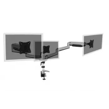 Suporte de mesa universal DIGITUS para três monitores com mola a gás e fixação por grampo