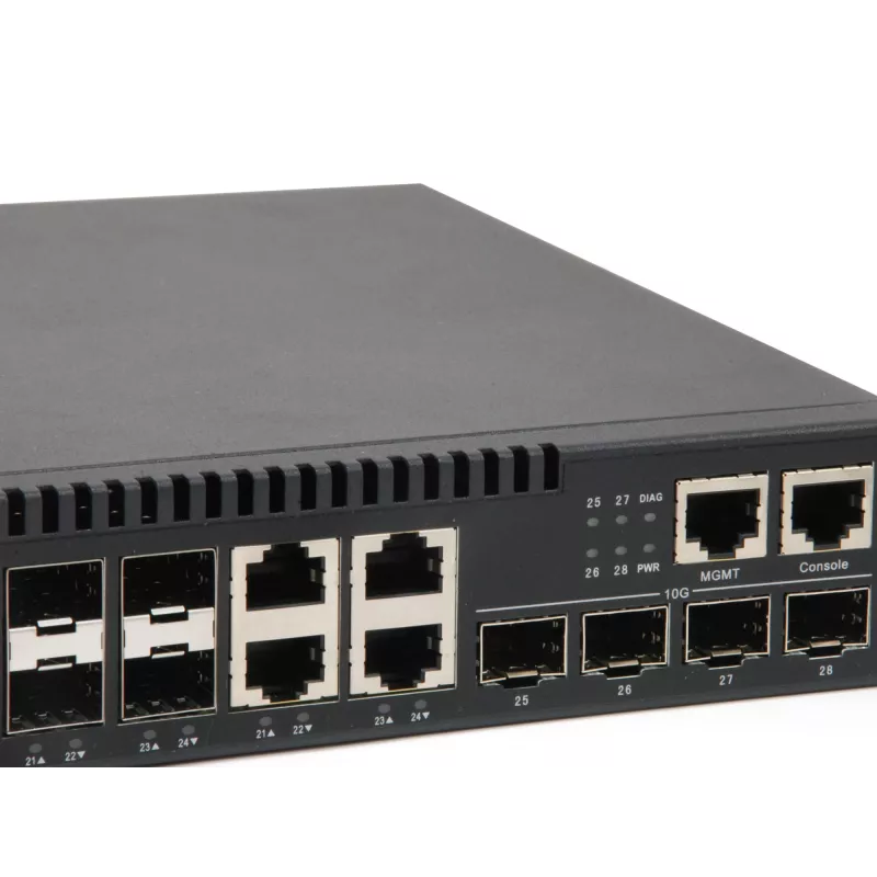 Comutador de fibra LevelOne KILBY 28 portas L3 Lite Gerido Gigabit, 4 x 10GbE SFP+, 4 x Gigabit SFP/RJ45 Combo