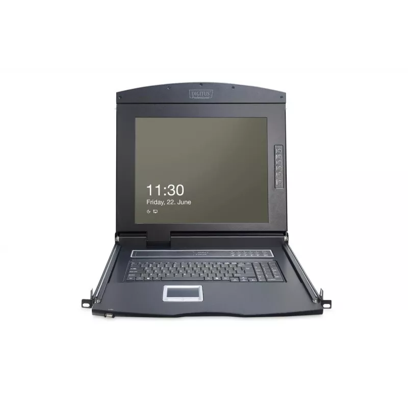 Consola TFT modular DIGITUS de 43,2 cm (17 polegadas) com KVM de 1 porta, RAL 9005 preto Qwertzu alemão