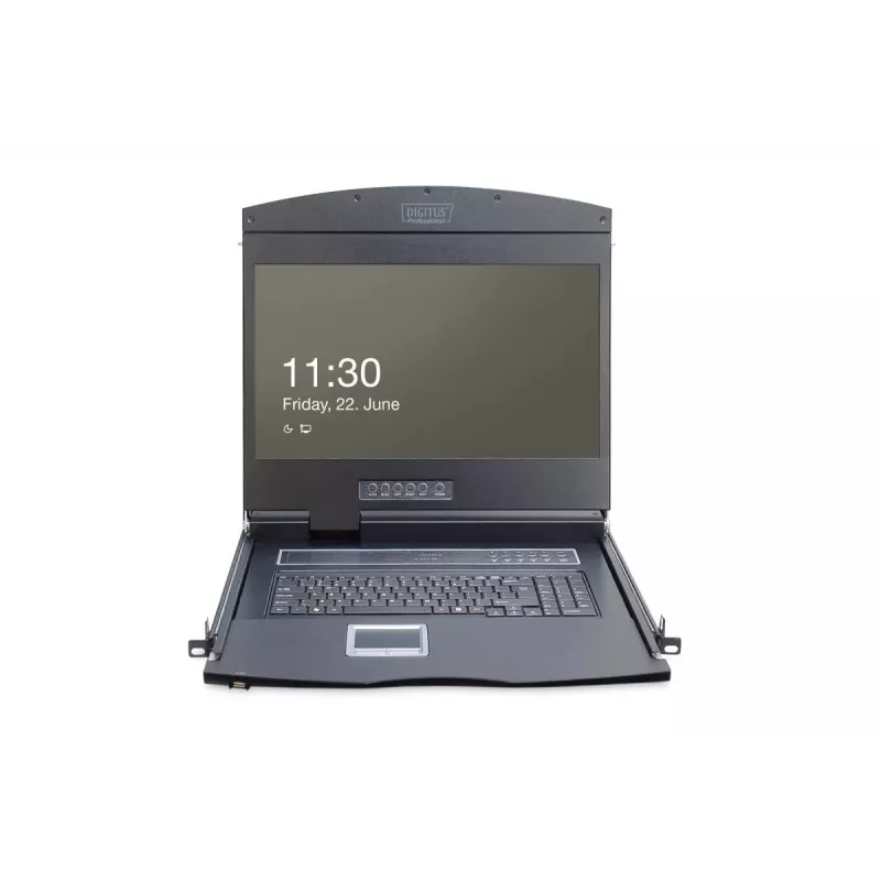 Consola TFT modular DIGITUS de 48,3 cm (19 polegadas) com KVM de 1 porta, RAL 9005 preto - Qwerty US