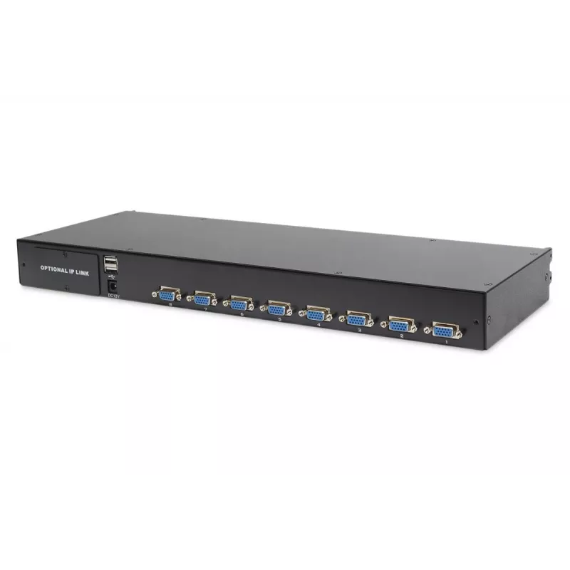 Consola TFT modular DIGITUS de 43,2 cm (17 polegadas) com KVM de 8 portas RAL 9005 preto - Qwertzu alemão