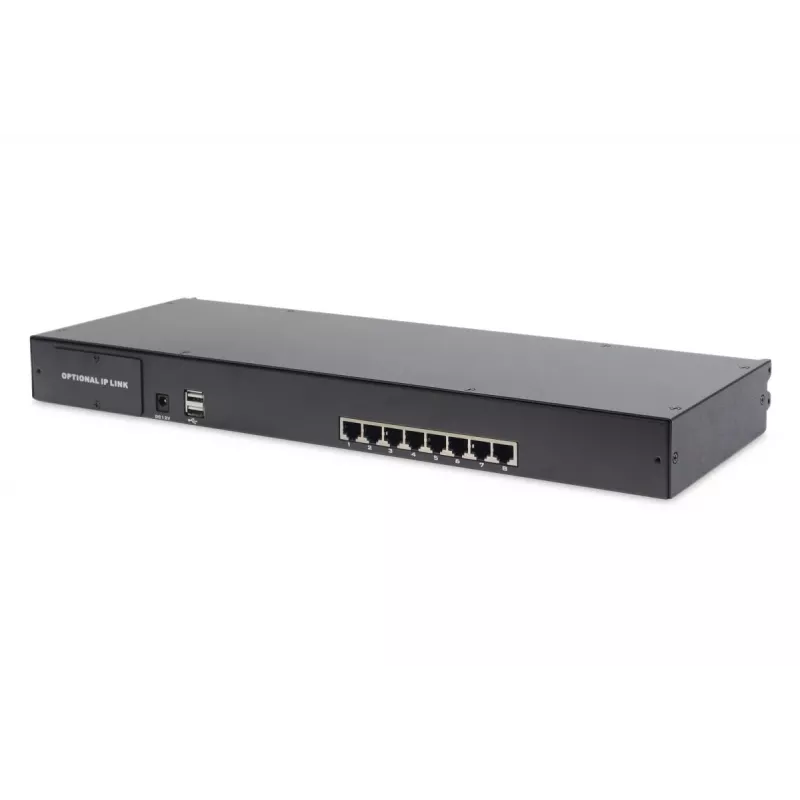 Consola TFT modular DIGITUS de 48,3 cm (19 polegadas) com KVM Cat.5 de 8 portas, RAL 9005 preto - Qwertzu alemão