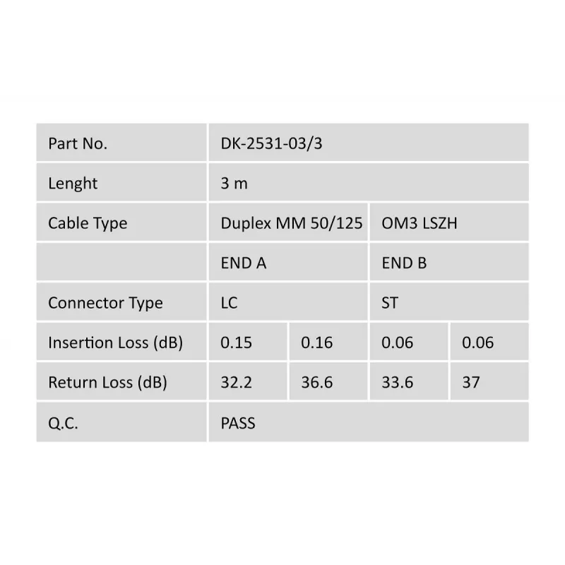 DIGITUS cabo de patch de fibra ótica, LC a ST multimodo 50/125 µ, duplex comprimento 3 m classe OM3