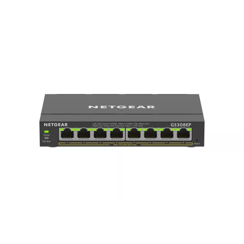 Switch NETGEAR 8 portas Gigabit Ethernet PoE+ Plus (GS308EP) Gerido L2/L3 Gigabit Ethernet (10/100/1000) Power over Ethernet (PoE) preto