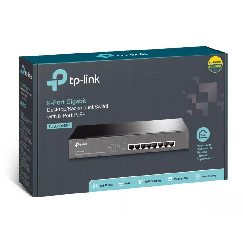 TP-Link TL-SG1008MP Não gerido Gigabit Ethernet (10/100/1000) Power over Ethernet (PoE) 1U preto